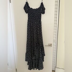 Blue Rain Black Floral Maxi Dress